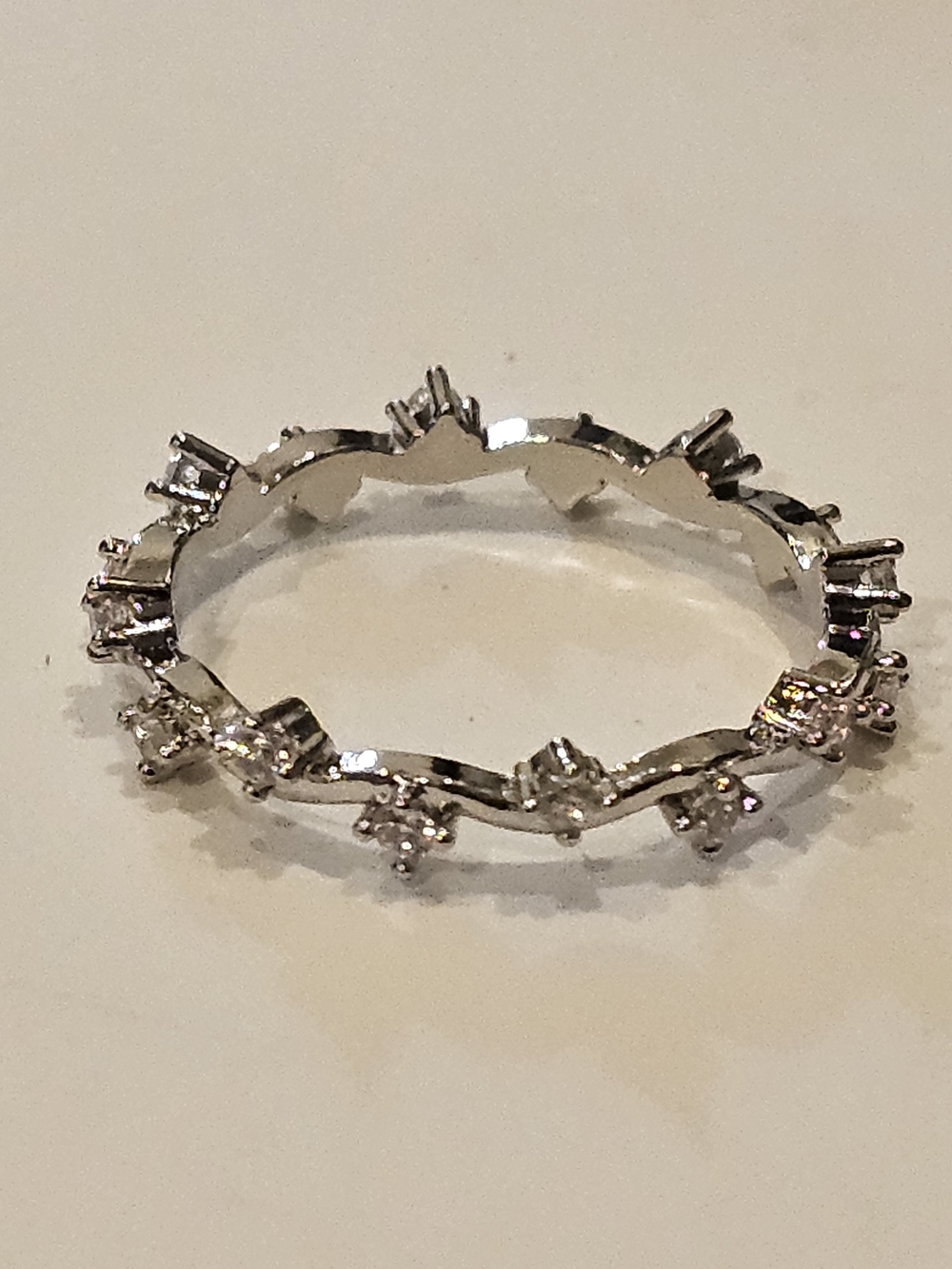 Delicate Silver CZ Star Accent Band - Women Jewelry